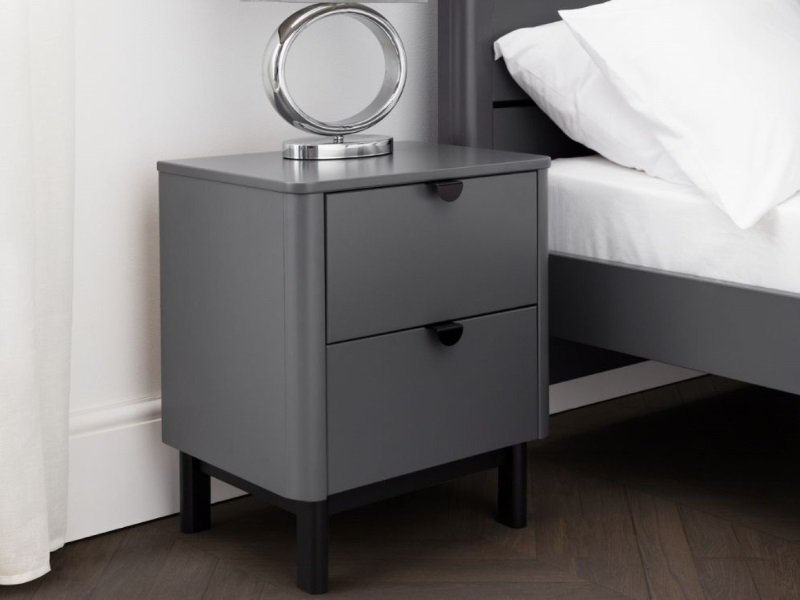 Julian Bowen Chloe 2 Drawer Bedside - Storm Grey Lacquer Bedside Chest