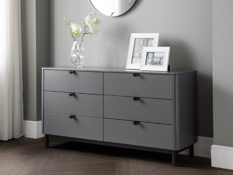 Julian Bowen Chloe 6 Drawer Chest - Storm Grey Lacquer Drawer Chest