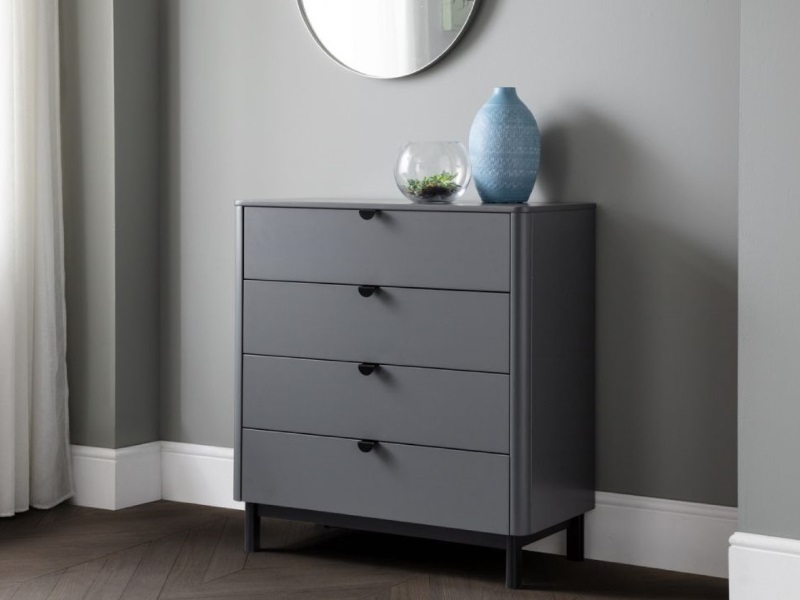 Julian Bowen Chloe 4 Drawer Chest - Storm Grey Lacquer Drawer Chest