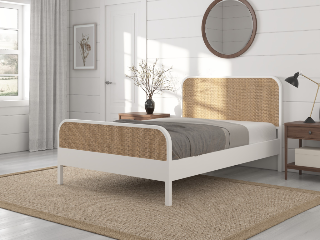 Snuggle Beds Clementine Rattan Bed King Size White Wooden Bed