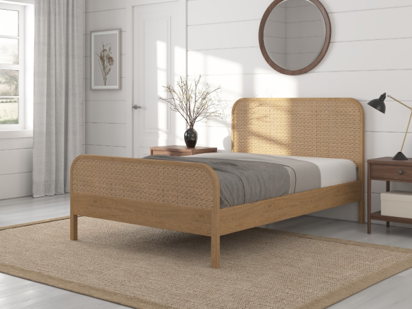 Snuggle Beds Clementine Oak and Rattan Bed King Size Wooden Bed | Bed Sava