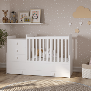 Kidsaw Combi 4in1 Cotbed White Cot Bed | Bed Sava