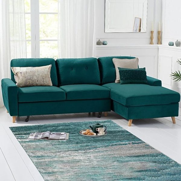 Florence Right Facing Chaise Sofa Bed in Green Velvet | Bed Sava