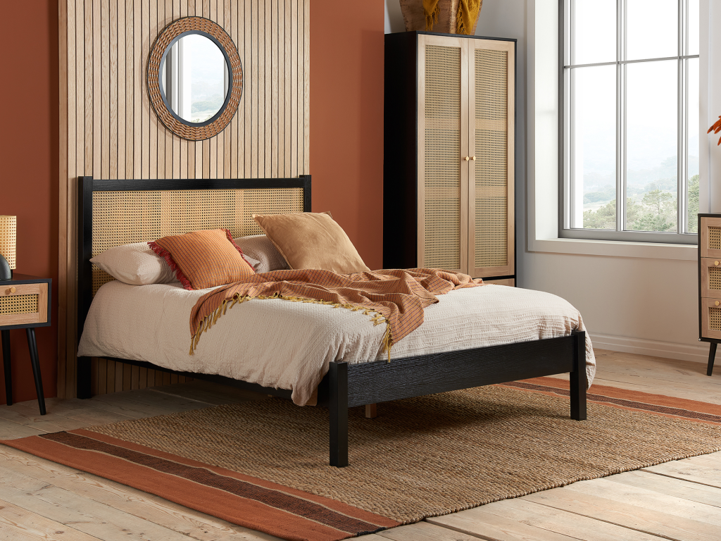 Birlea Croxley Rattan Bed Double Black Wooden Bed