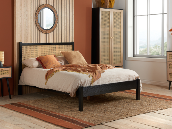 Birlea Croxley Rattan Bed King Size Black Wooden Bed | Bed Sava