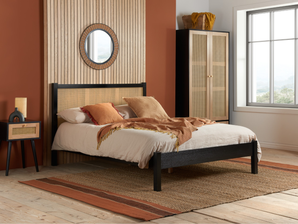 Birlea Croxley Rattan Bed Small Double Black Wooden Bed | Bed Sava