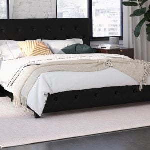 Dorel Dakota Double Black Faux Leather Leather Bed | Bed Sava