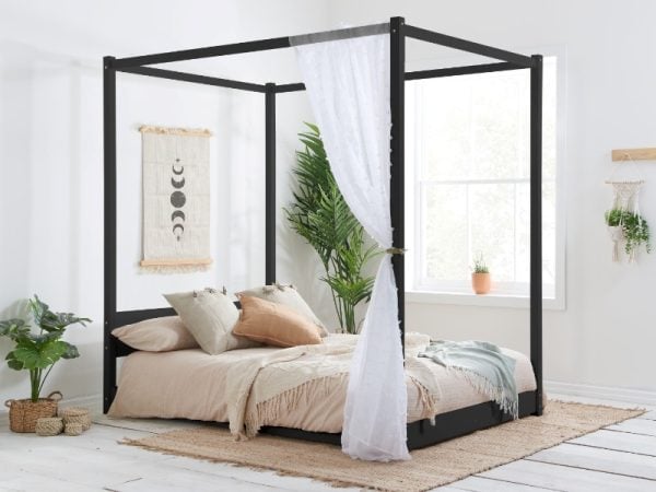 Birlea Darwin Four Poster Double Black Wooden Bed | Bed Sava