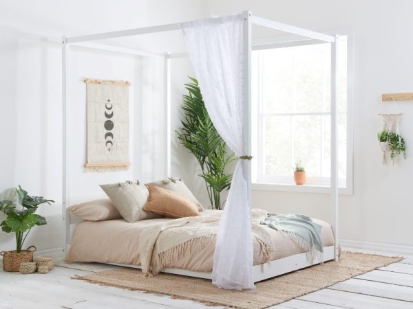 Birlea Darwin Four Poster Double White Wooden Bed | Bed Sava