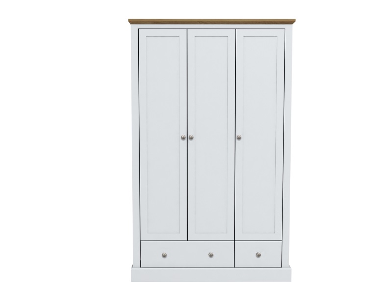 LPD Furniture Devon 3 Door 2 Drawer Wardrobe White Wardrobe