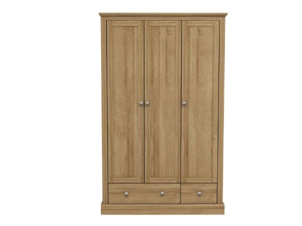 LPD Furniture Devon 3 Door 2 Drawer Wardrobe Oak Wardrobe | Bed Sava