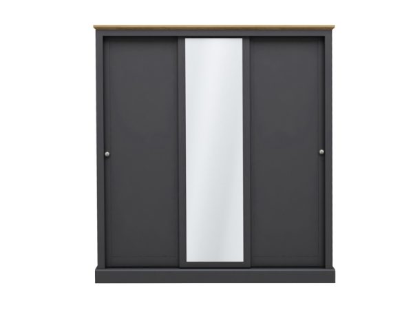LPD Furniture Devon 3 Door Sliding Wardrobe Charcoal Wardrobe | Bed Sava