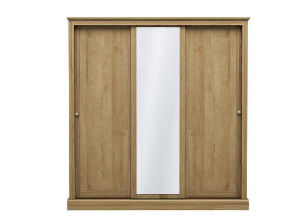 LPD Furniture Devon 3 Door Sliding Wardrobe Oak Wardrobe | Bed Sava