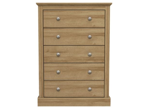 LPD Furniture Devon 5 Drawer Chest Oak Drawer Chest | Bed Sava