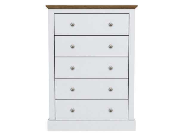 LPD Furniture Devon 5 Drawer Chest White Drawer Chest | Bed Sava