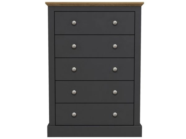 LPD Furniture Devon 5 Drawer Chest Charcoal Drawer Chest | Bed Sava