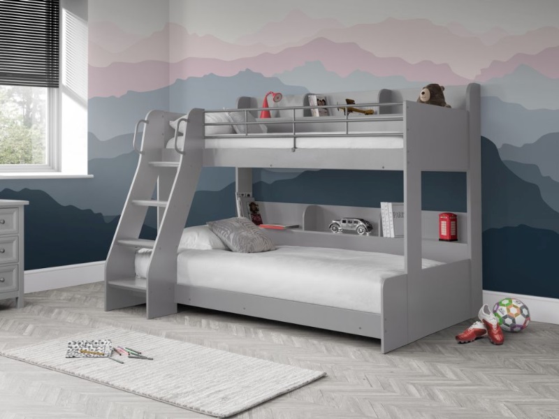 Julian Bowen Domino Triple Sleeper Small Double Light Grey Bunk Bed | Bed Sava