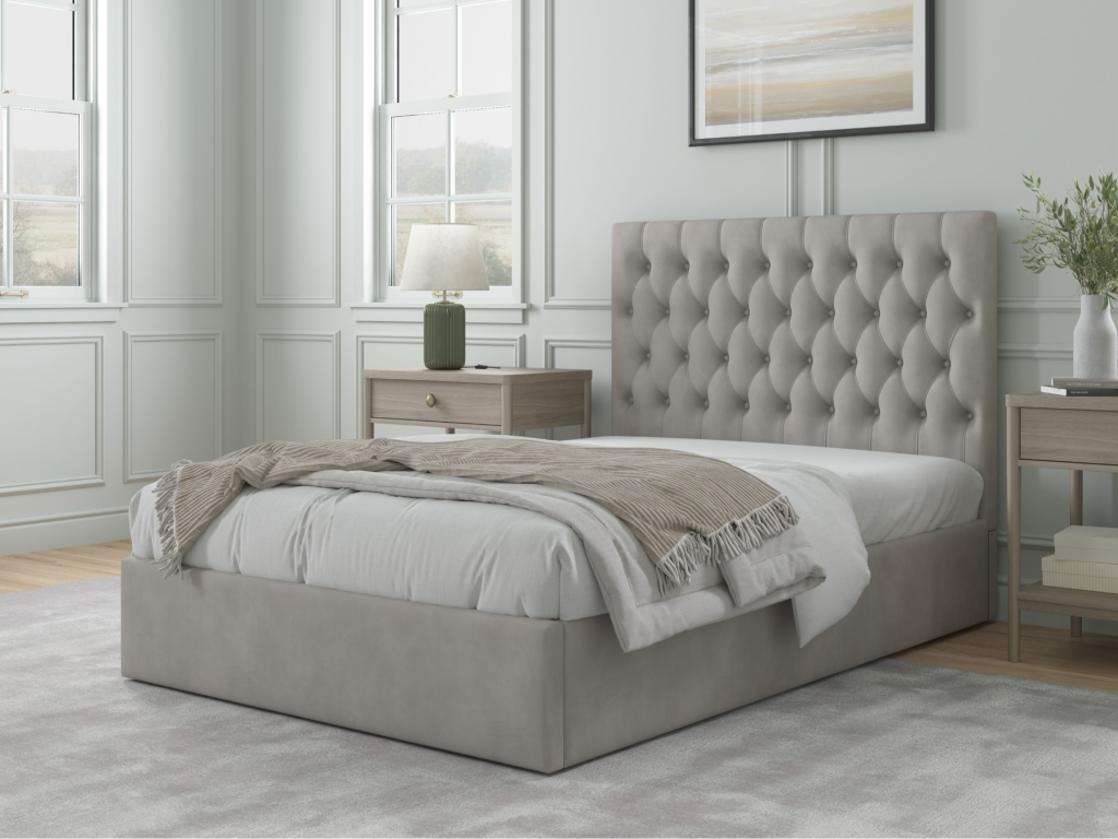 Snuggle Beds Elizabeth Double Stone Grey Ottoman Bed