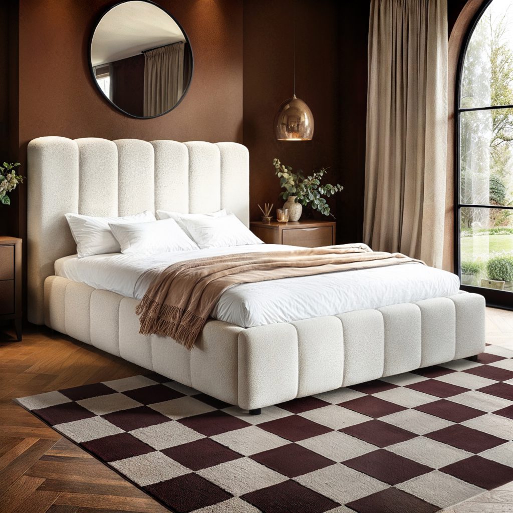 Solace+Co Emilie Ribbed Ottoman Double Bed Cream Boucle