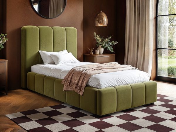 Solace+Co Emilie Single Ribbed Ottoman Bed Green Velvet | Bed Sava