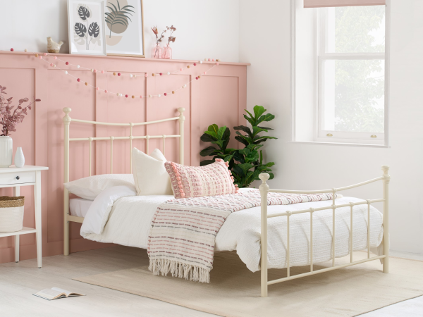 Birlea Emily Single Glossy Cream Metal Bed | Bed Sava