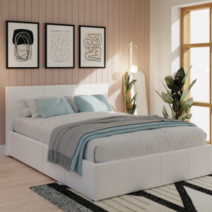 GFW End Lift Ottoman Double White Faux Ottoman Bed | Bed Sava