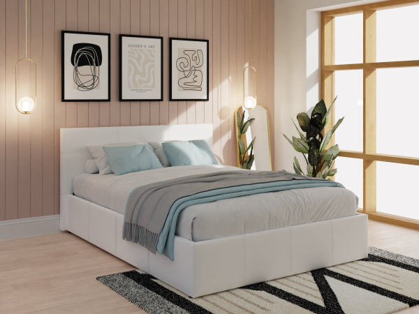 GFW End Lift Ottoman Small Double White Faux Ottoman Bed | Bed Sava