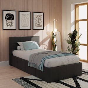 GFW End Lift Ottoman Single Black Faux Ottoman Bed | Bed Sava