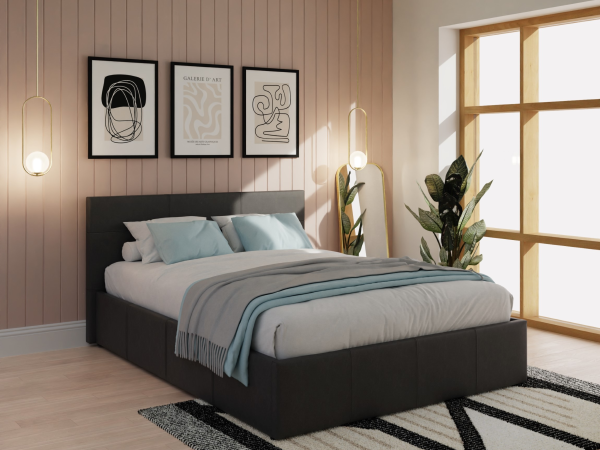 GFW End Lift Ottoman Double Black Faux Ottoman Bed | Bed Sava