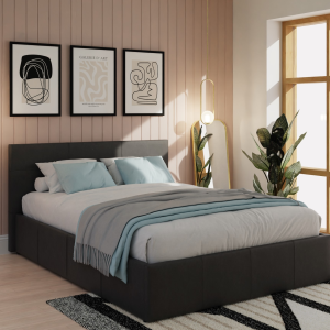 GFW End Lift Ottoman King Size Black Faux Ottoman Bed | Bed Sava