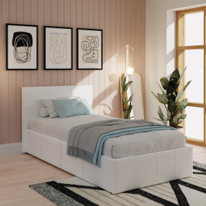 GFW End Lift Ottoman Single White Faux Ottoman Bed | Bed Sava