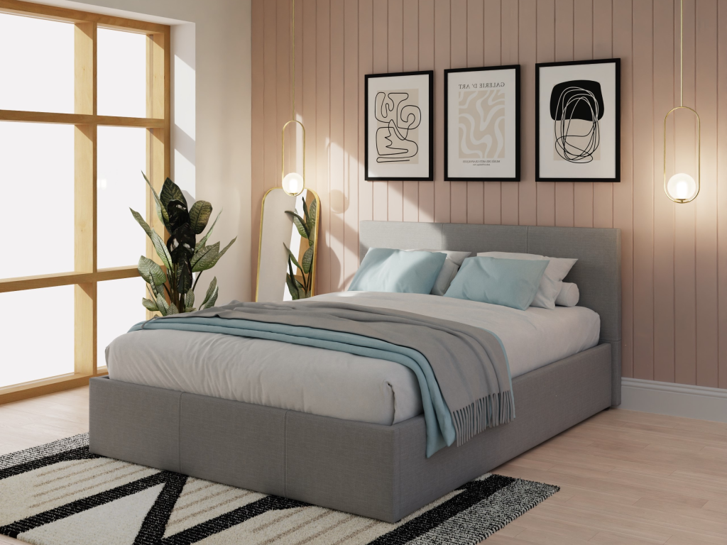 GFW End Lift Ottoman in Fabric Double Grey Fabric Ottoman Bed