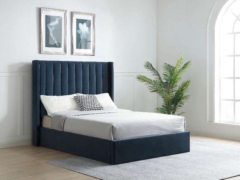 Furniture Express Enrique Double Ink Velvet Ottoman Bed