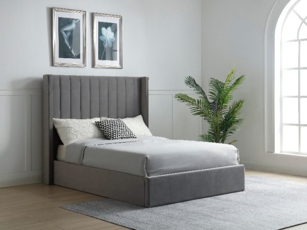 Furniture Express Enrique Super King Grey Velvet Ottoman Bed | Bed Sava
