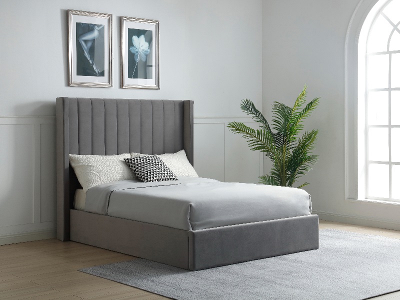 Furniture Express Enrique Super King Grey Velvet Ottoman Bed