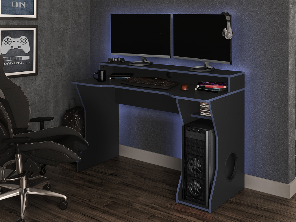 Birlea Enzo Gaming Computer Desk Black and Blue Desk