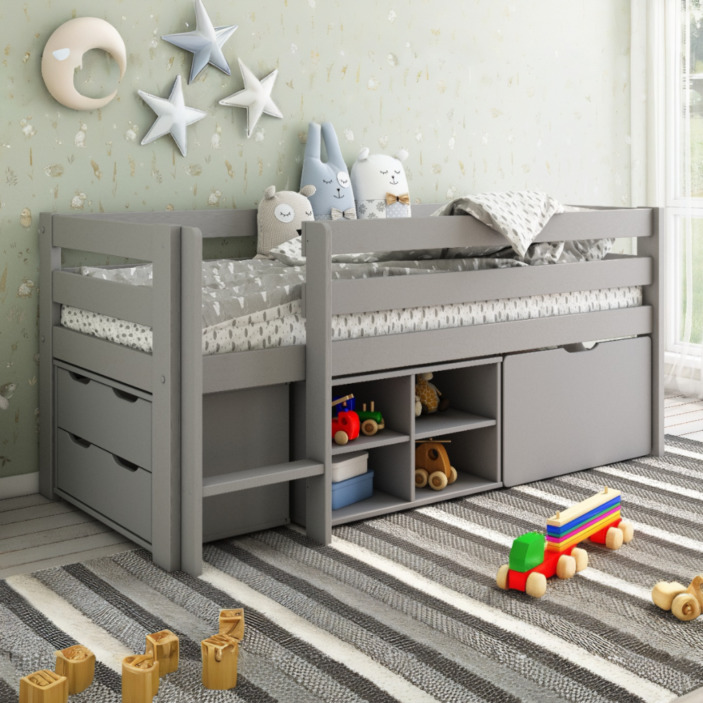 Noomi Mid Sleeper Shorty Storage Bed Grey (FSC-Certified)