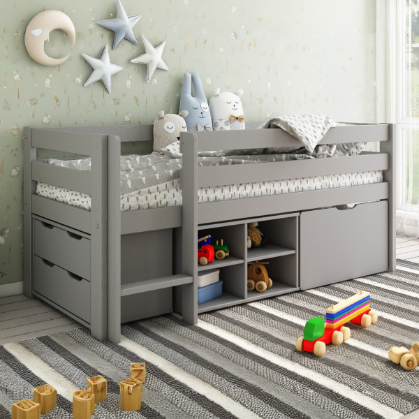Noomi Mid Sleeper Shorty Storage Bed Grey FSC Certified | Bed Sava