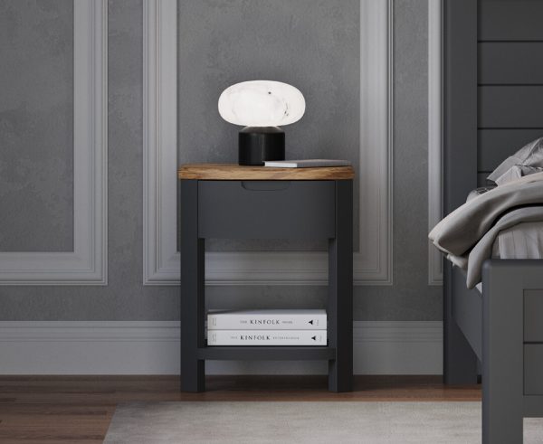 Bradwell Oak and Charcoal Painted 1 Drawer Bedside Chest | Bed Sava