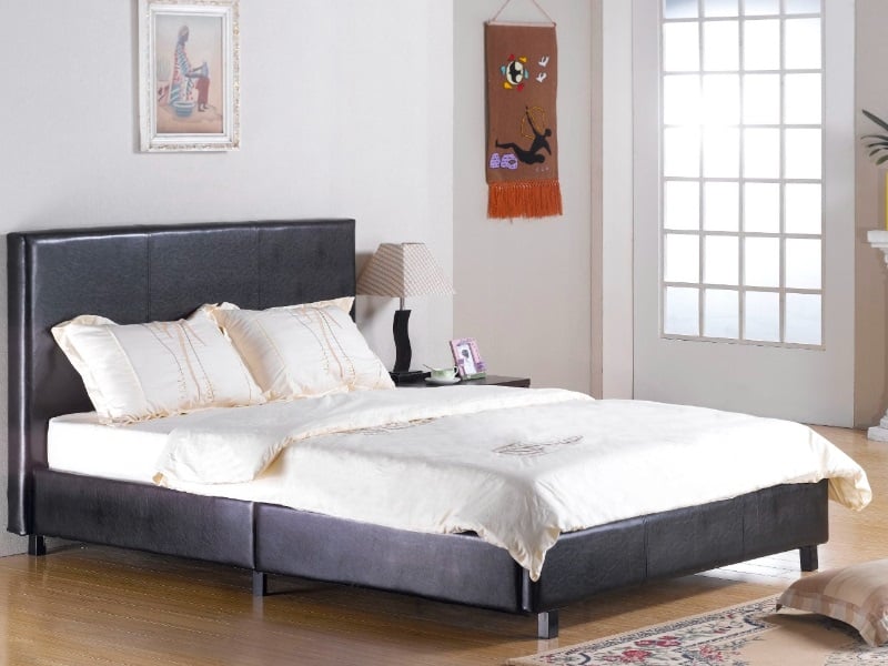 Heartlands Furniture Fusion Small Double Black Faux Leather Leather Bed