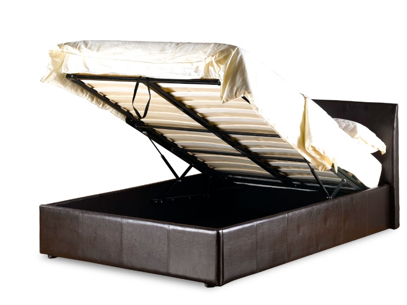 Heartlands Furniture Fusion Storage Bed Faux Leather Double Brown Faux Leather Ottoman Bed