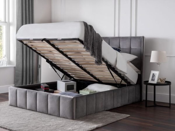 Julian Bowen Gatsby Storage Ottoman Bed King Size Light Grey Ottoman Bed | Bed Sava