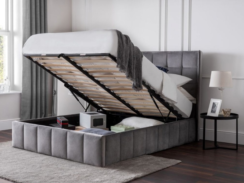 Julian Bowen Gatsby Storage Ottoman Bed King Size Light Grey Ottoman Bed