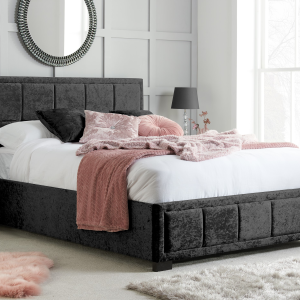 Birlea Hannover Black Crushed Velvet Small Double Black Crushed Velvet Fabric Bed | Bed Sava