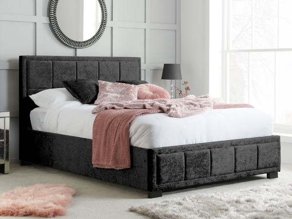 Birlea Hannover Black Crushed Velvet Small Double Black Crushed Velvet Fabric Bed | Bed Sava