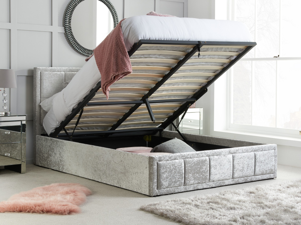 Birlea Hannover Fabric Ottoman Bed Small Double Steel Crushed Velvet Ottoman Bed