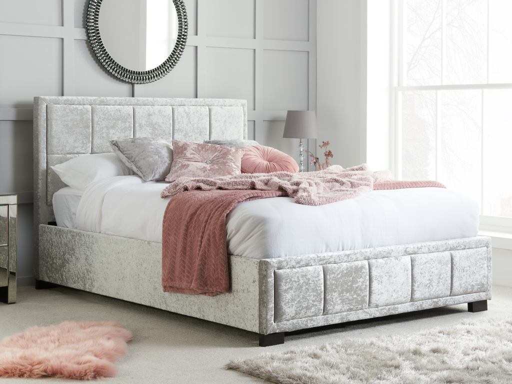 Birlea Hannover Steel Crushed Velvet Small Double Steel Crushed Velvet Fabric Bed