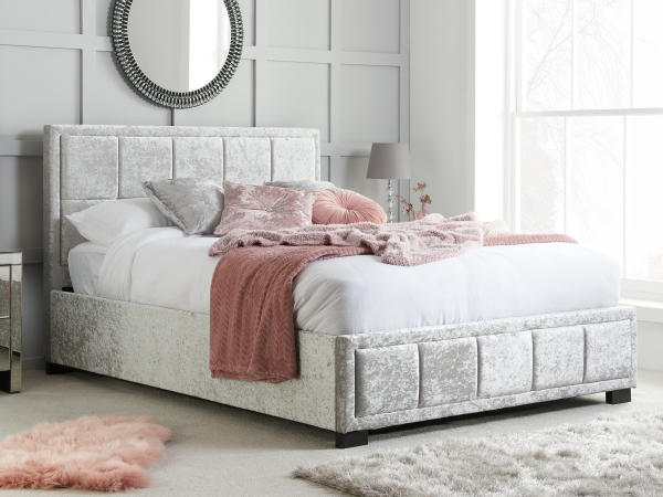 Birlea Hannover Steel Crushed Velvet Small Double Steel Crushed Velvet Fabric Bed | Bed Sava