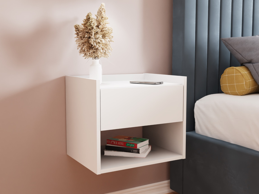 GFW Harmony Wall Mounted Bedside Tables (Pair) White Bedside Chest