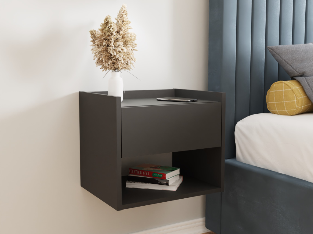 GFW Harmony Wall Mounted Bedside Tables (Pair) Anthracite Bedside Chest
